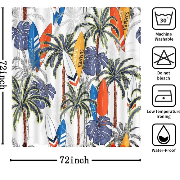 Summer Tropical Shower Curtain Tropical Hawaii Coconut Trees Palm Leaf S… - Picture 5 of 7